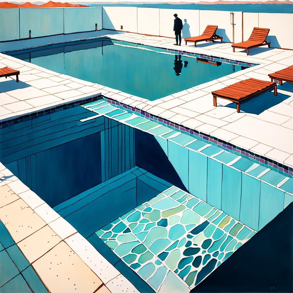 Opalescent Pool: Abstract Gouache Painting in Precisionism S...