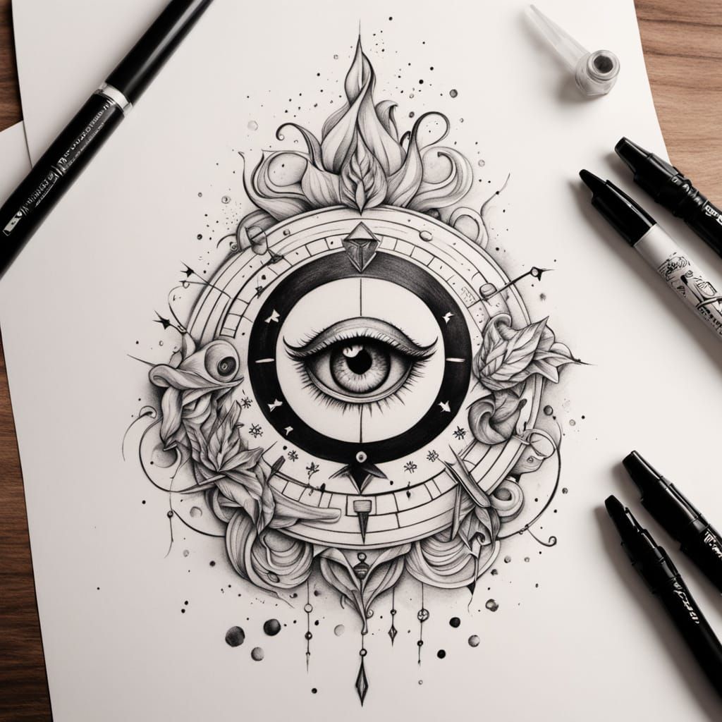 Sleep Token Inspired Black Ink Tattoo Flash Sheet