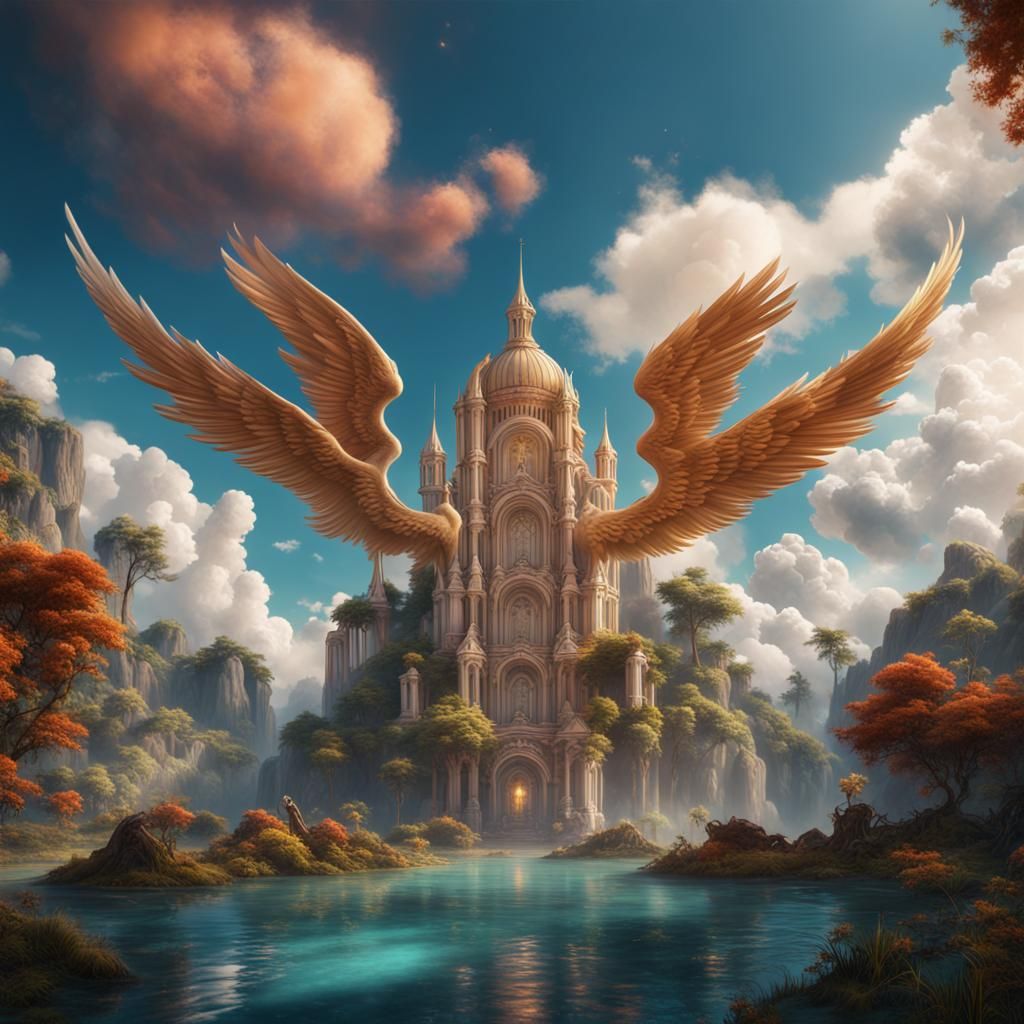 Angelic Paradise: Detailed Matte Painting in Deep Color
