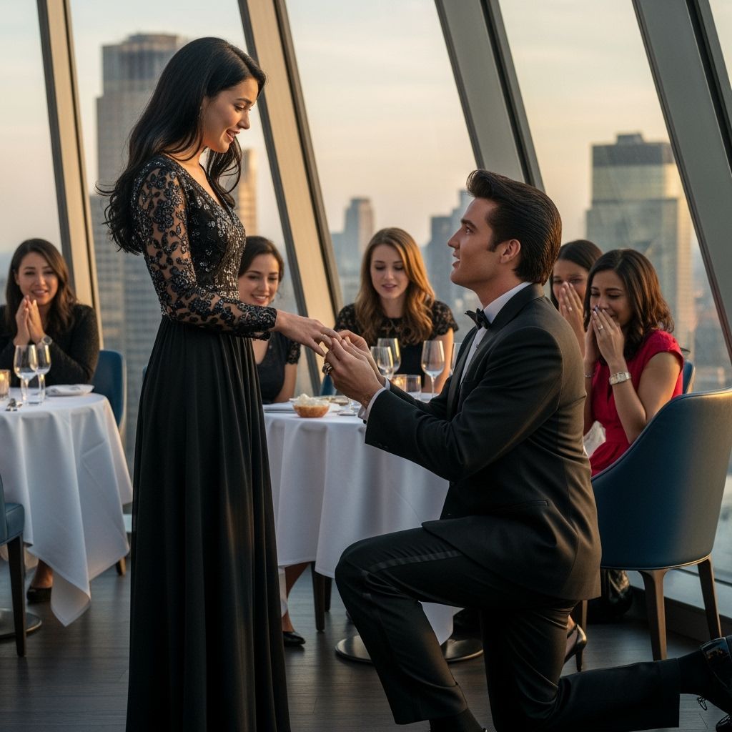 Romantic NYC Proposal Scene in Photorealistic Style