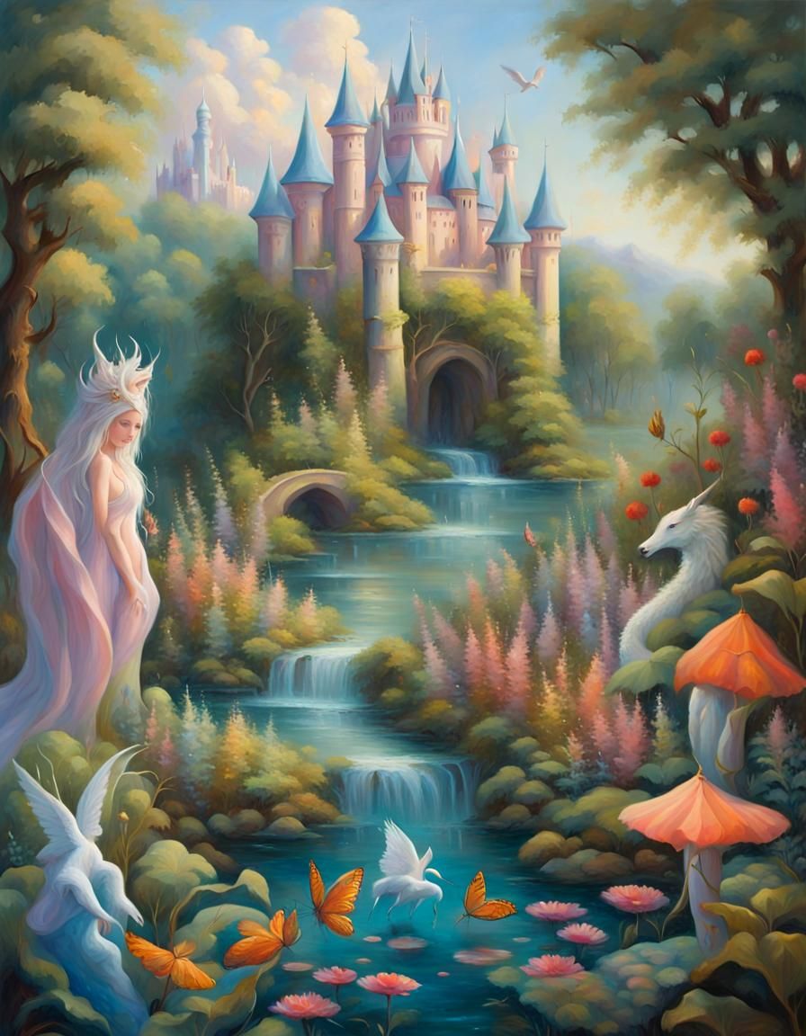 Enchanting Mythical Garden in Alla Prima Oil