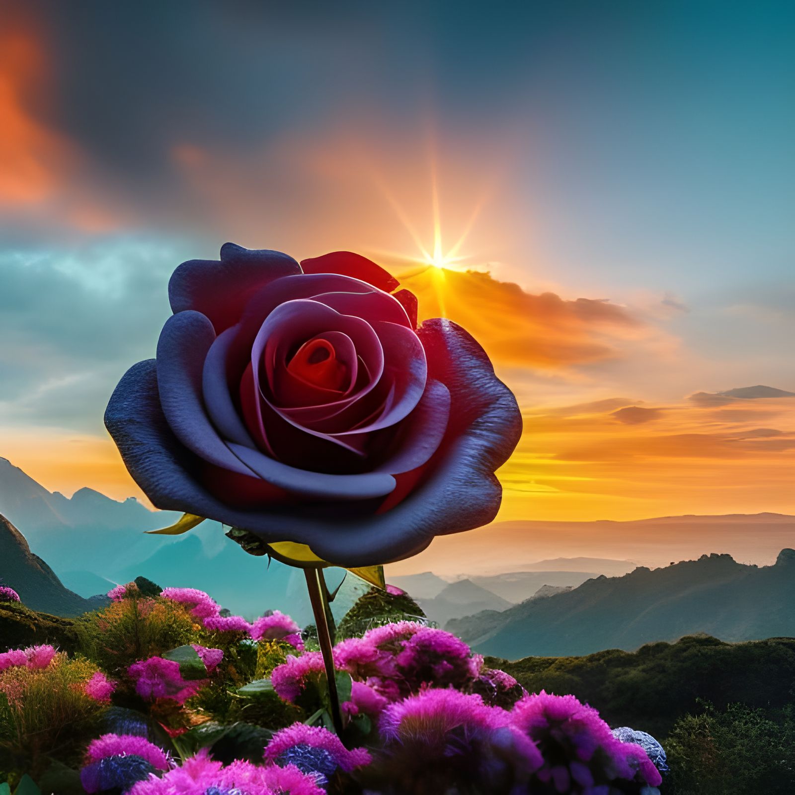 Fantasy Black Rose at Sunset: Digital Matte Painting