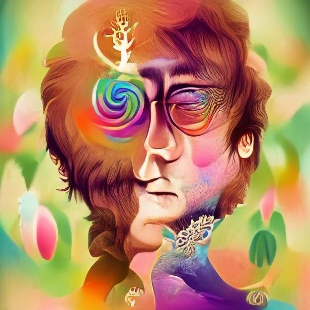 Psychedelic Portrait of a Musician with Round Glasses