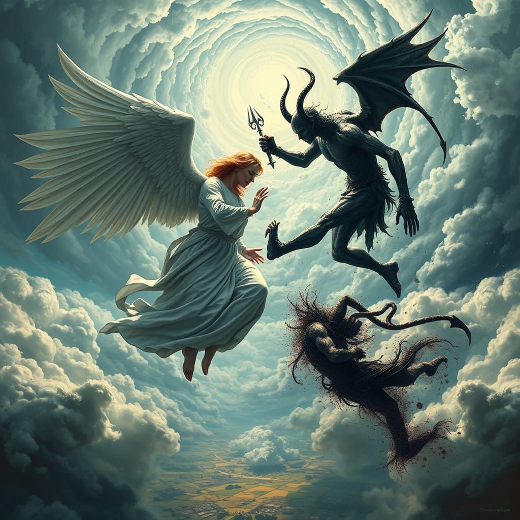 Archangel vs Devil: Epic Battle in Dystopian Future