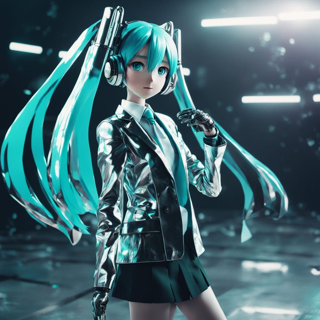 Hatsune Miku in Shimmering Chrome Suit for Magazine Cover