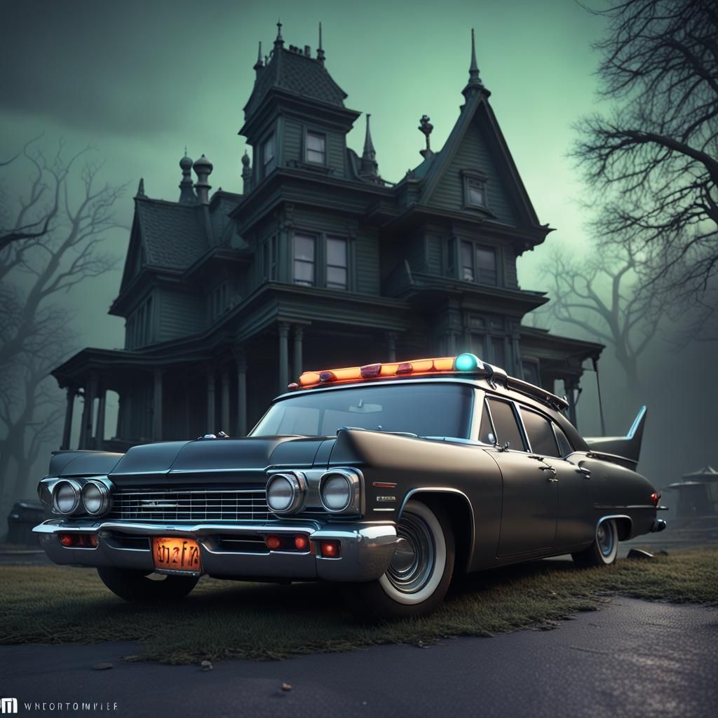 Haunted House with Famous Cars in Cinematic Style