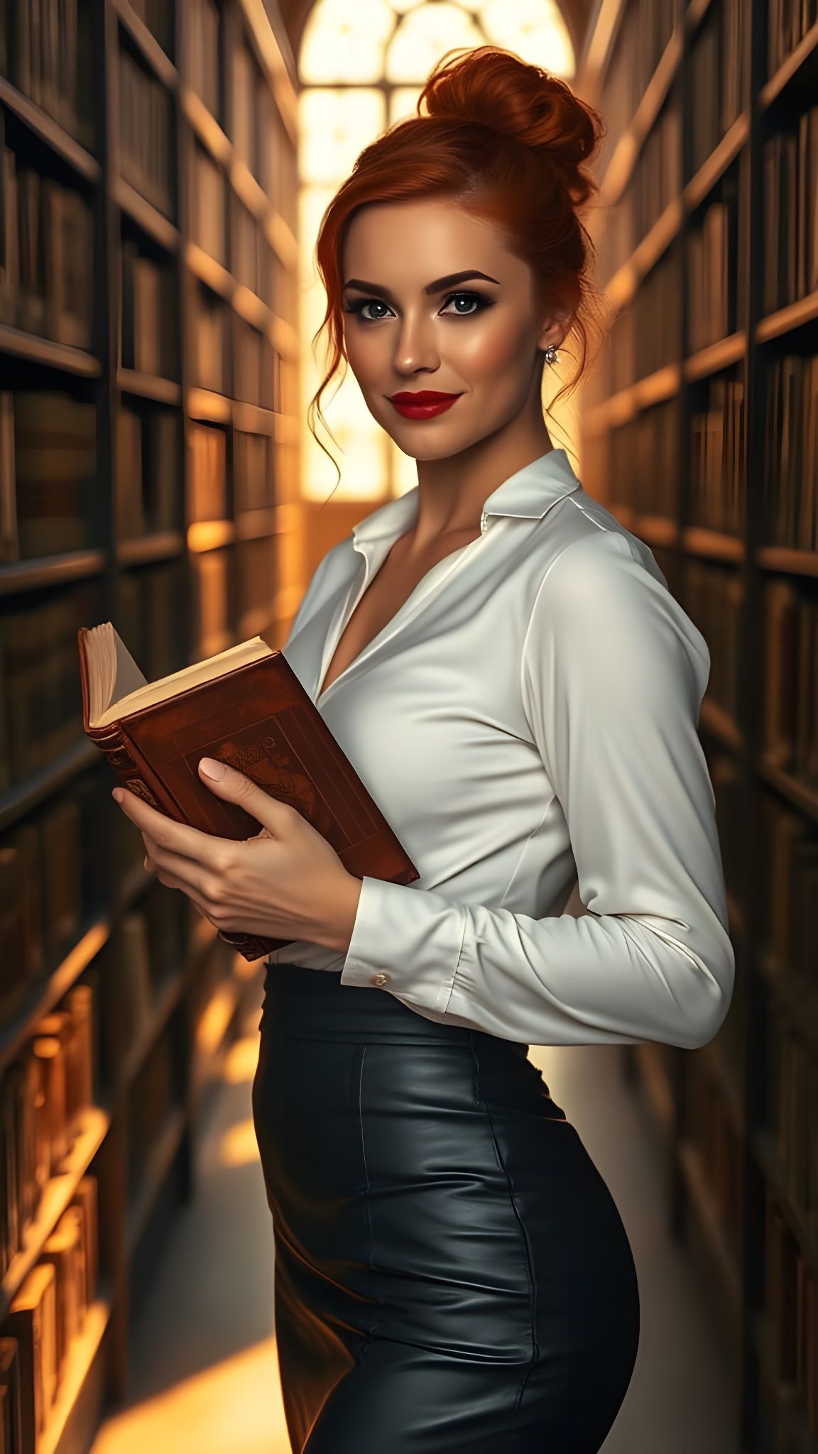 Latina Librarian in a Quiet Library, Afternoon