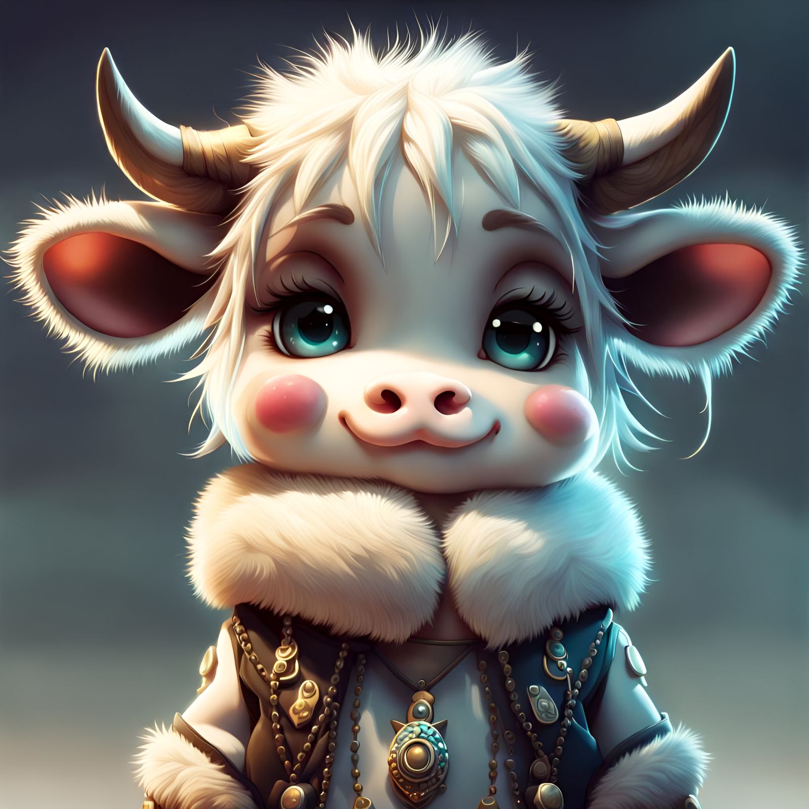 Chibi Anthropomorphic Cow with Intricate Details