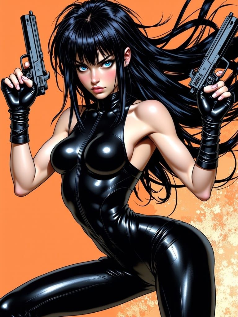 Motoko Kusanagi Cyberpunk Portrait with Pistols