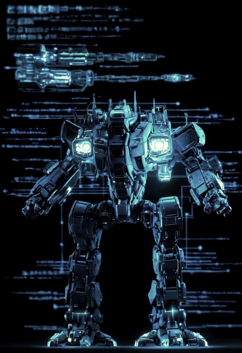 Cyberpunk Mecha with Advanced Arsenal in Vivid Contrast