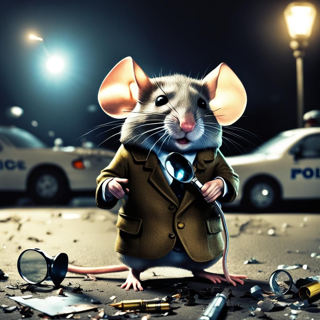Hyperrealistic Mouse Detective Investigates Parking Lot Crim...