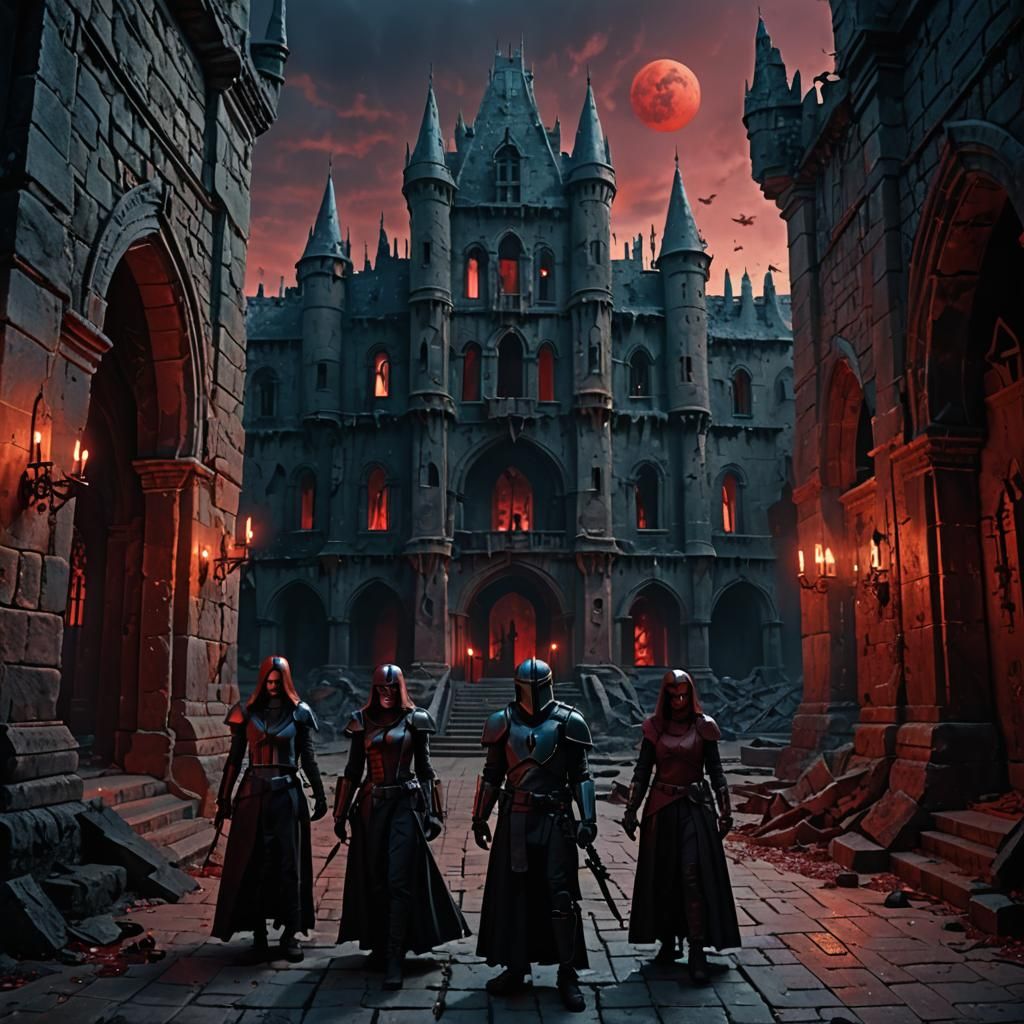 Vampire Coven in Crumbling Castle: Dark Fantasy Art