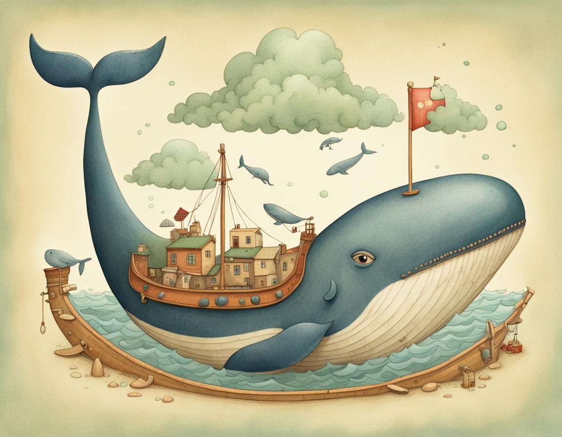 Whale Illustration in Children's Book Style