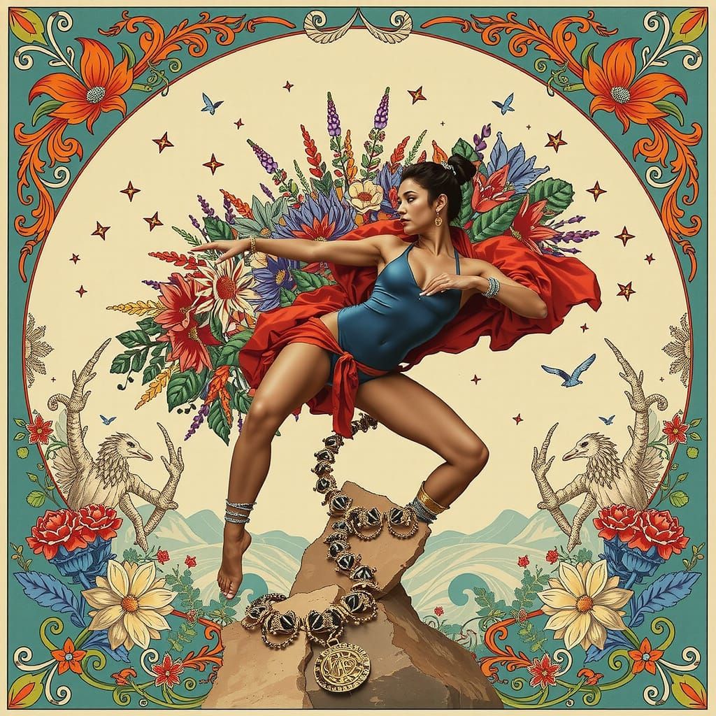 Vibrant Cosmic Garden Bodysuit with Golden Accents