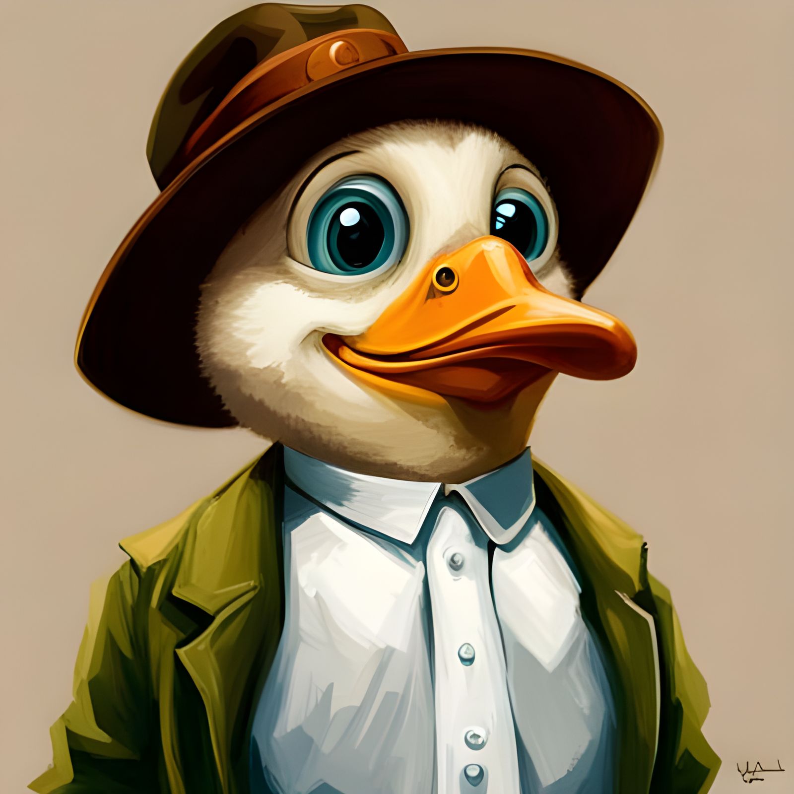 Adorable Cartoon Duck in Expressive Oil Painting