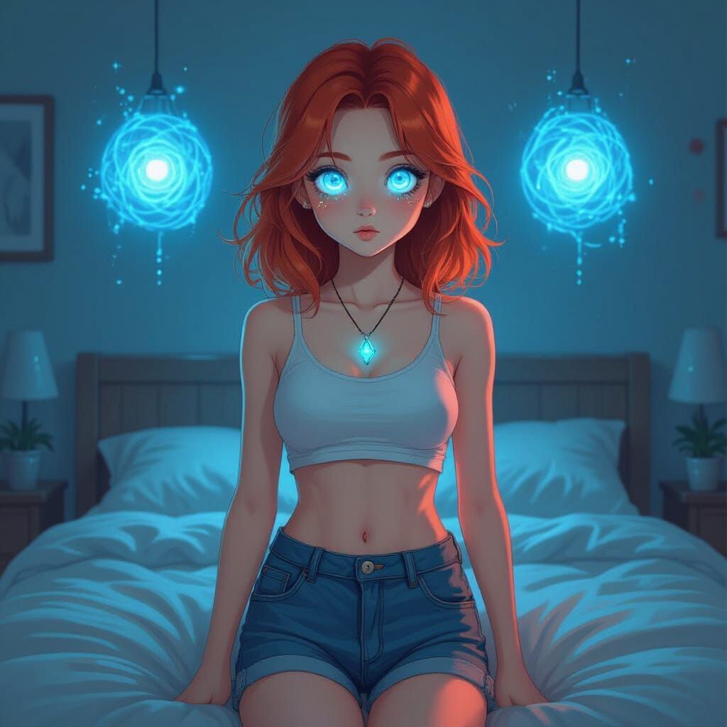 Hypnotized Girl with Glowing Eyes in Neon Style