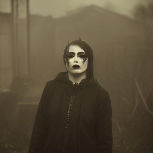 Goth Model in Decaying House, Grainy Black and White Film St...