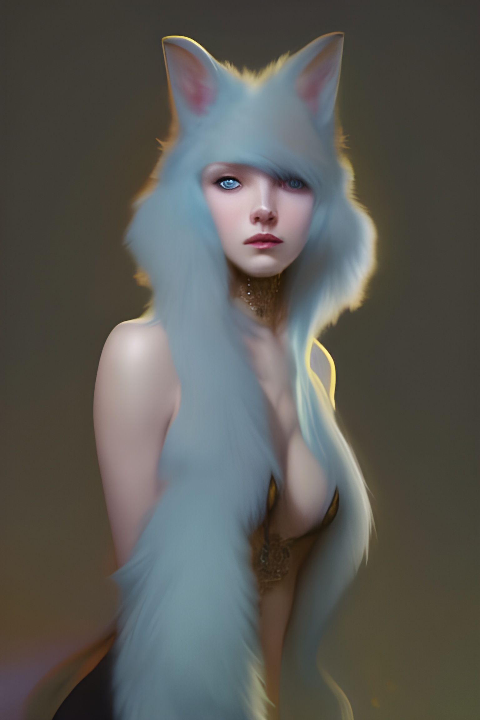 Anthropomorphic Serval Cat Girl Portrait in Detailed Digital...