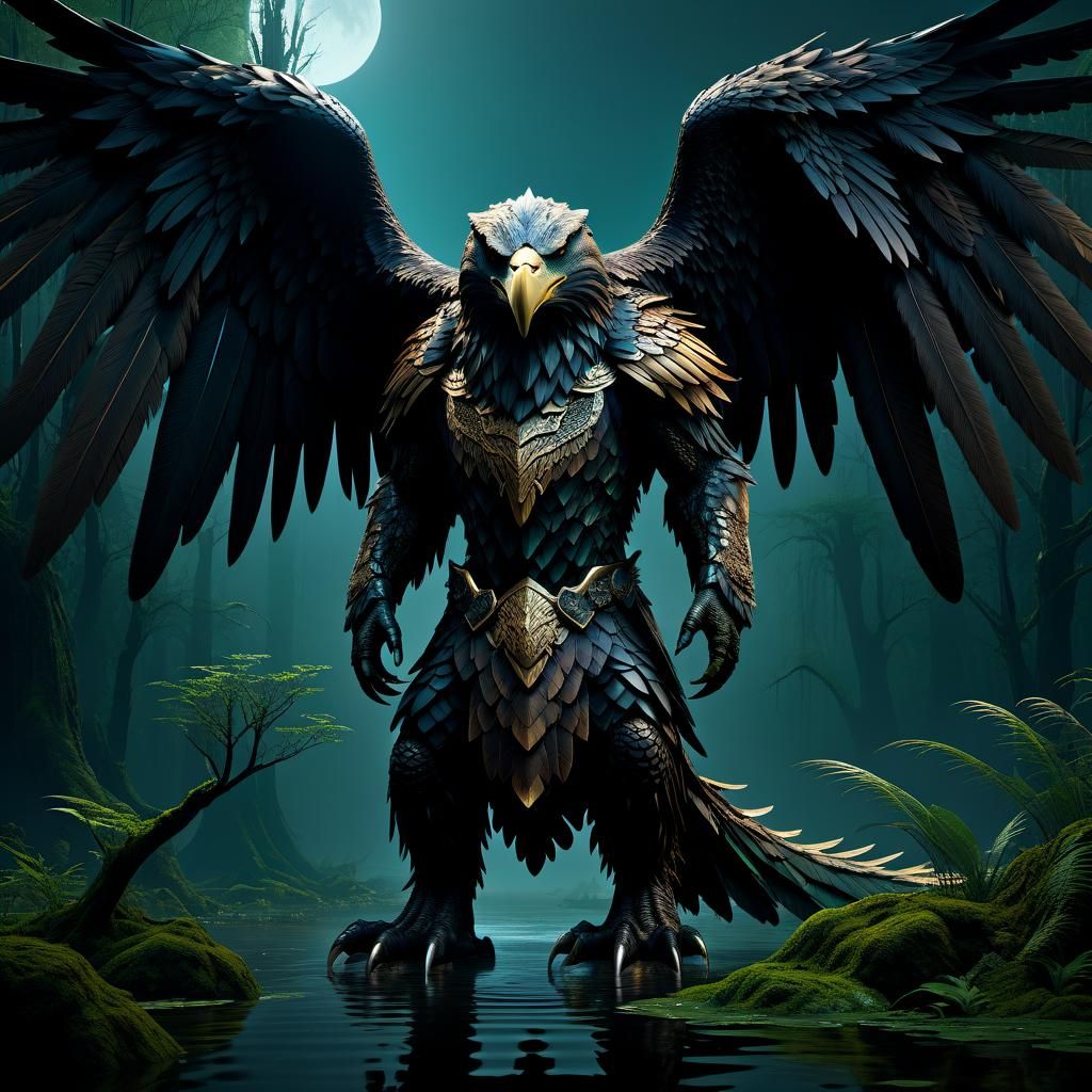 Swamp God with Crocodile Head and Eagle Wings