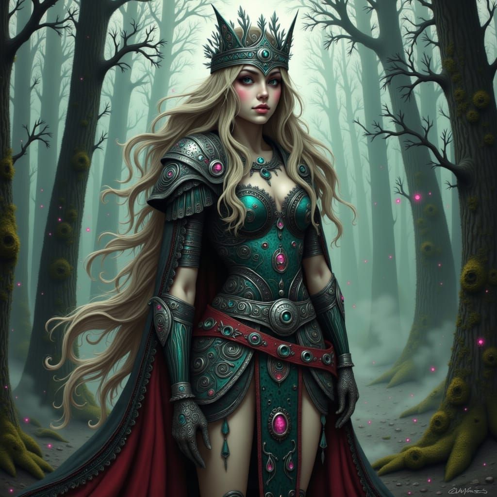Norse Dísir Warrior in Mystical Forest