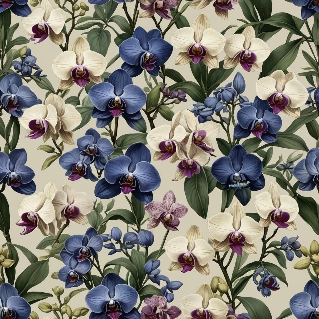 Indigo Ornamental Orchids: Monochromatic Botanical Art