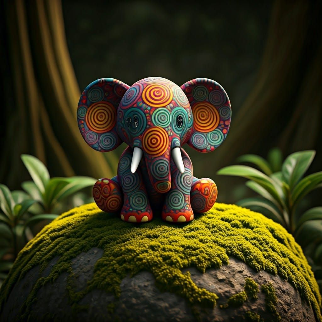 Surreal Toy Elephant Scene in Hyper-Realistic 3D Style