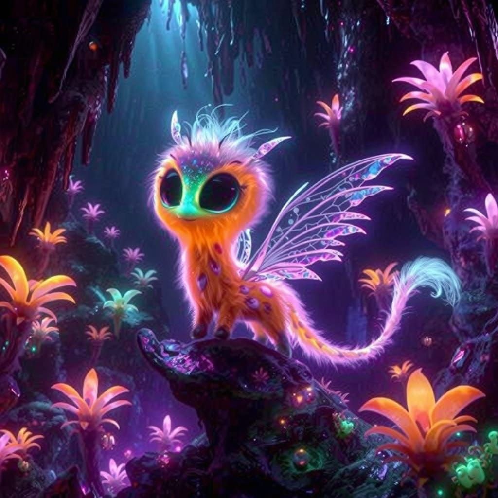 Glowing Giraffe in Dark Crystal Cave