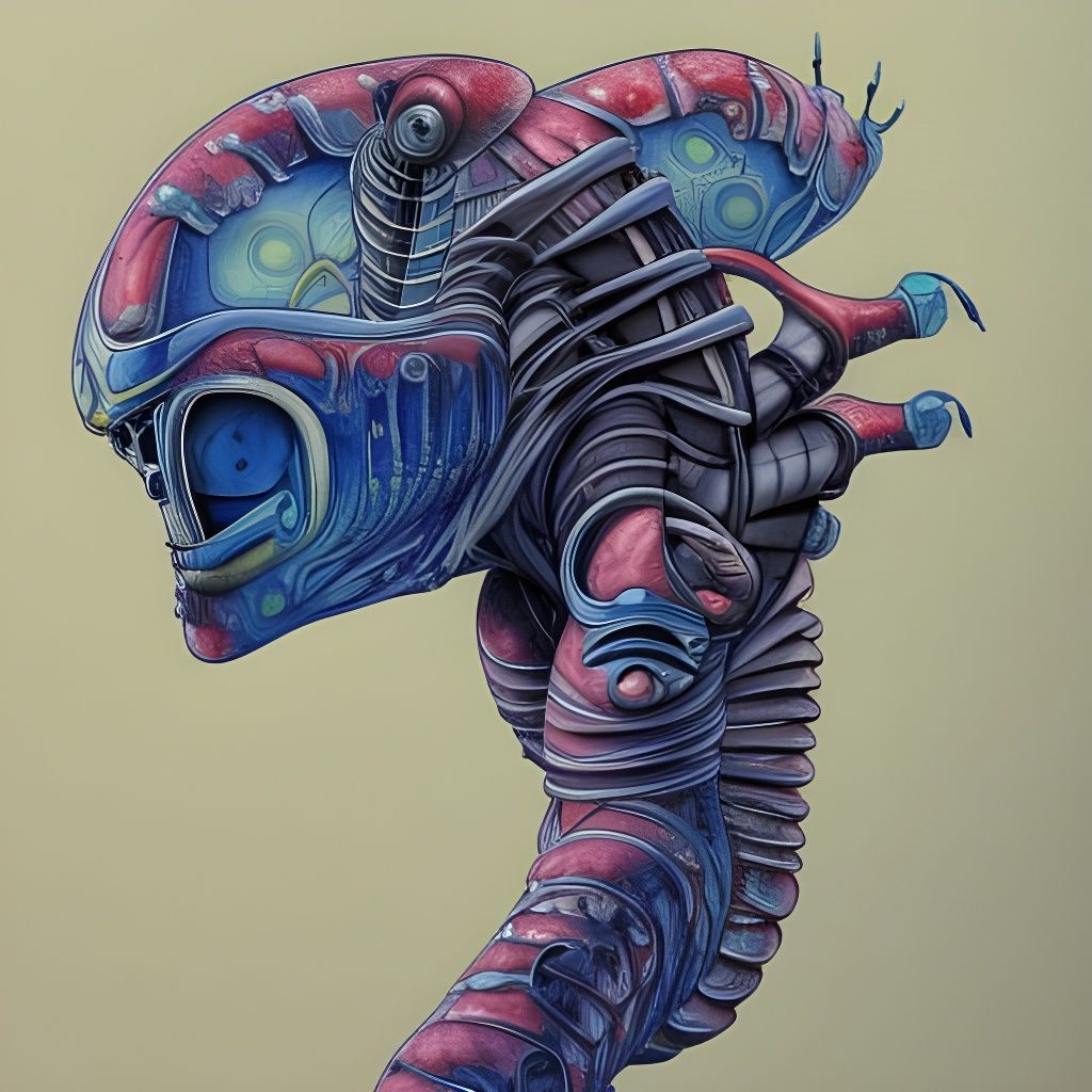 Biologic Alien Robot Mutation in Watercolor and Pen