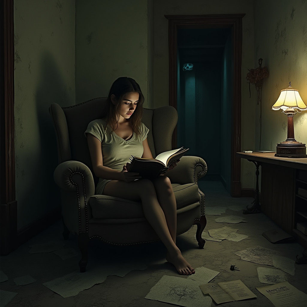 Eerie Lit Living Room Inspired by Beksiński and Giger