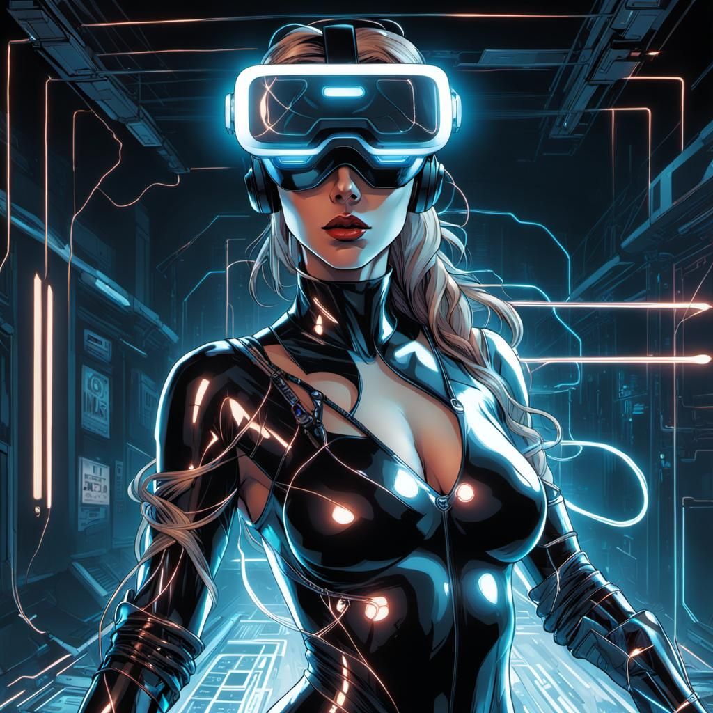 Cyberpunk Woman in VR Goggles Portrait
