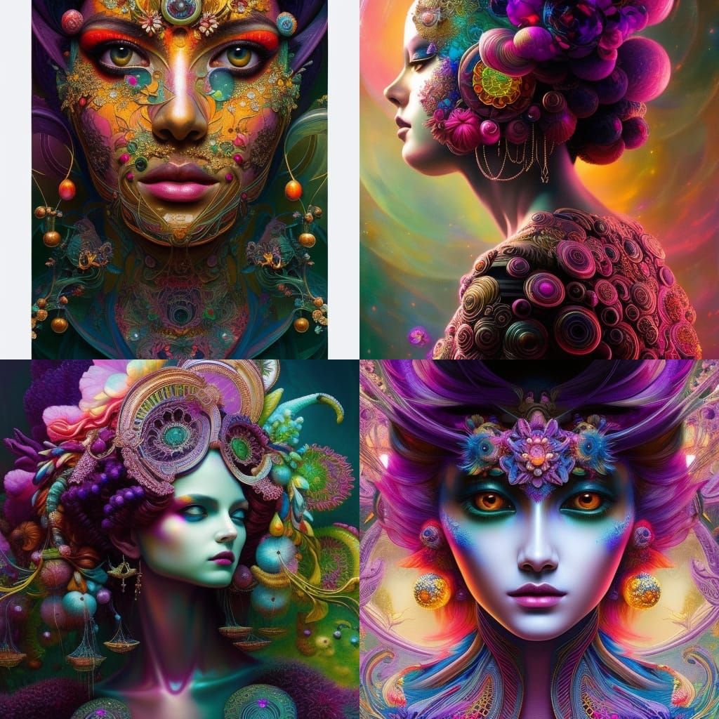 Filigree Alien Portrait Playing Instrument, Detailed Paintin...