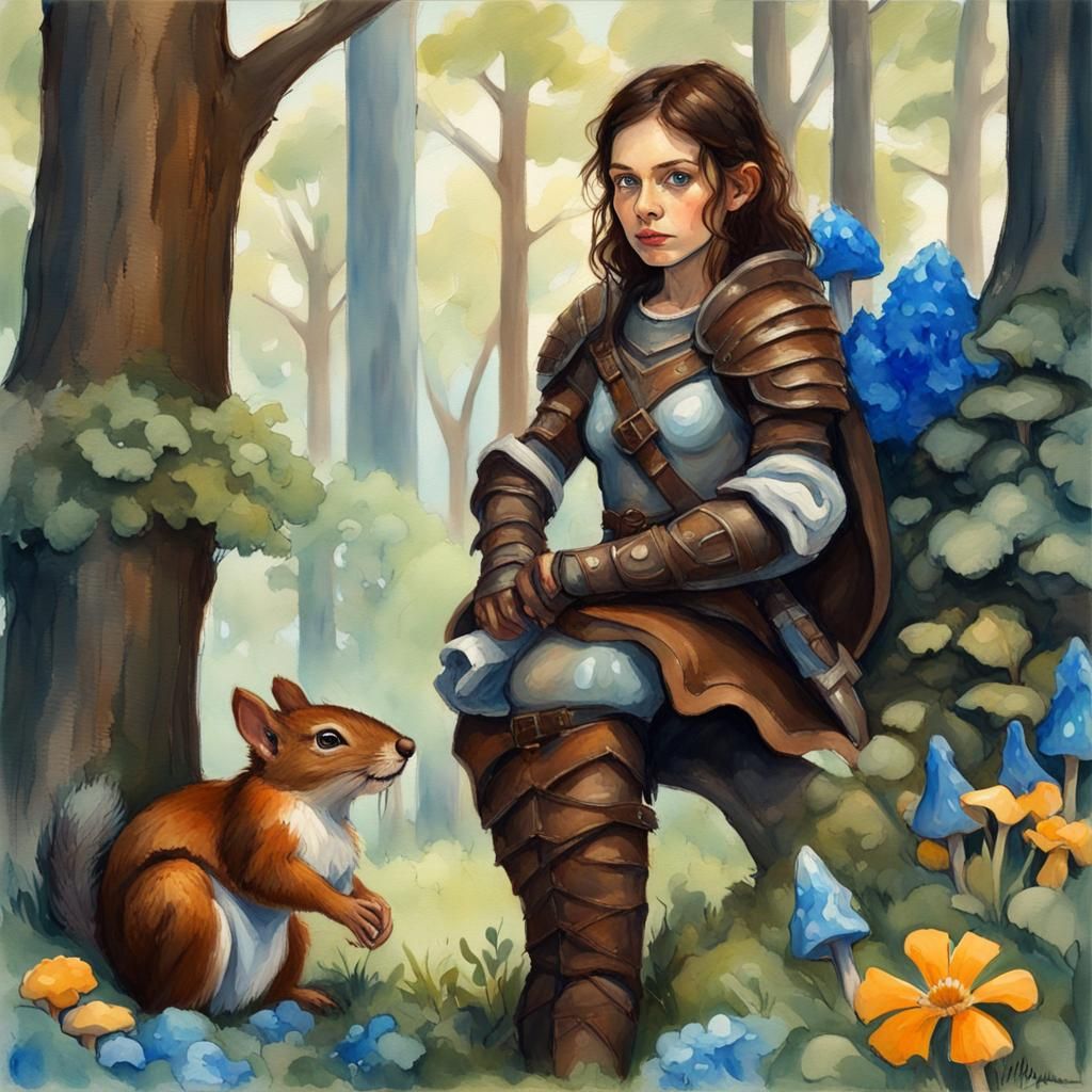 Halfling Druid in Lush Forest, Gouache Watercolor Style