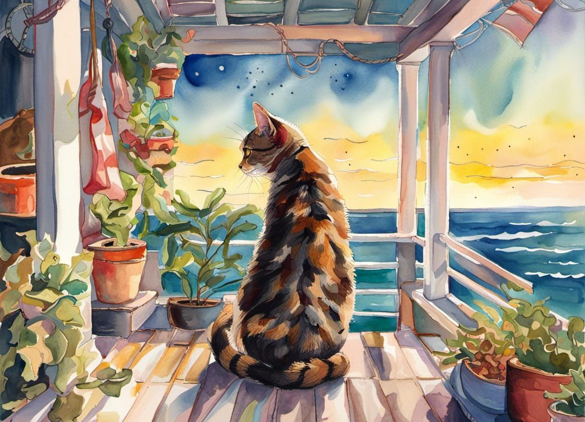 A cat looking the sea