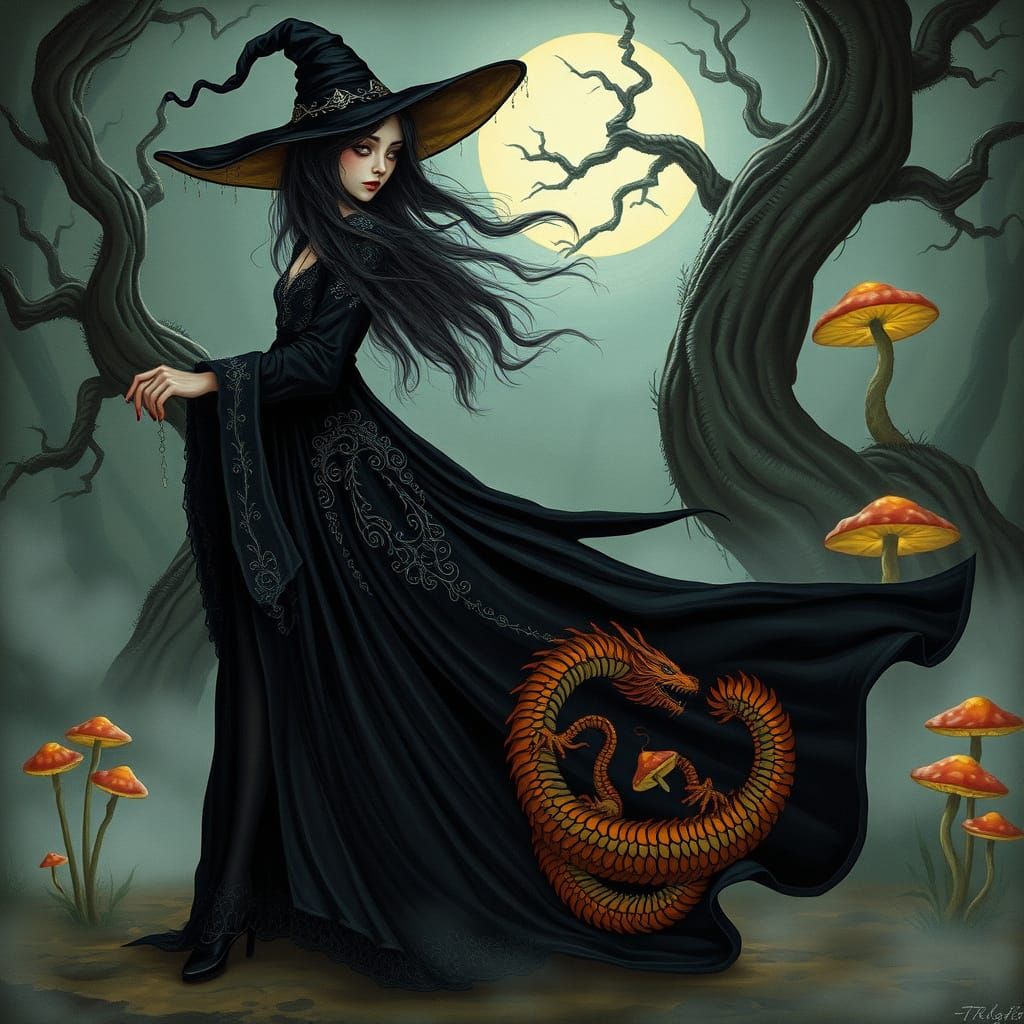 Mystical Witch in Whimsical Fantasy Style
