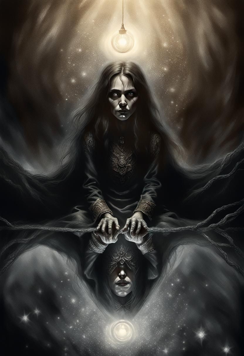 Haunted Woman in Black and White Charcoal Drawing