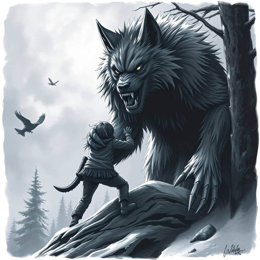 Majestic Full Moon Werewolf in a Dark Forest