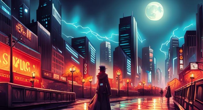 Gothic Cyberpunk Fusion in Anime Style
