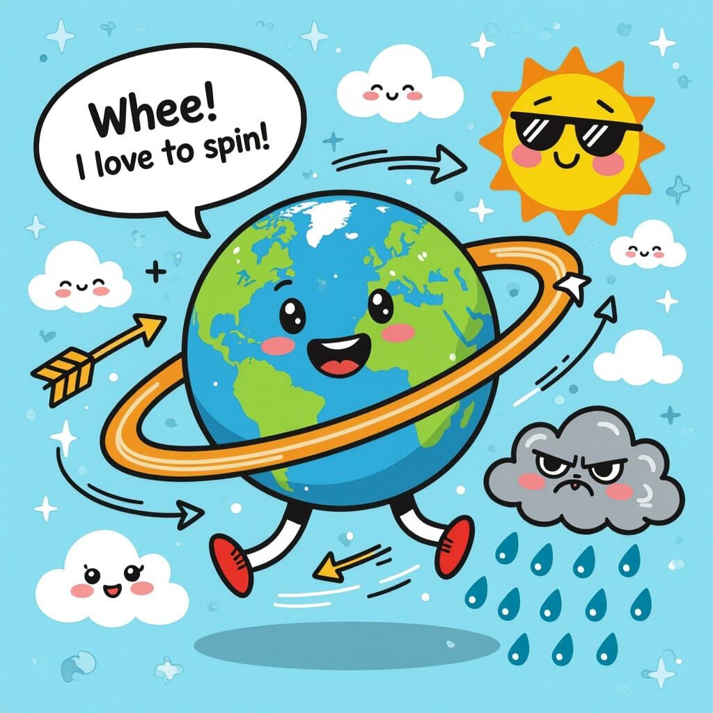 Cartoon Earth Globe Spinning with Joy