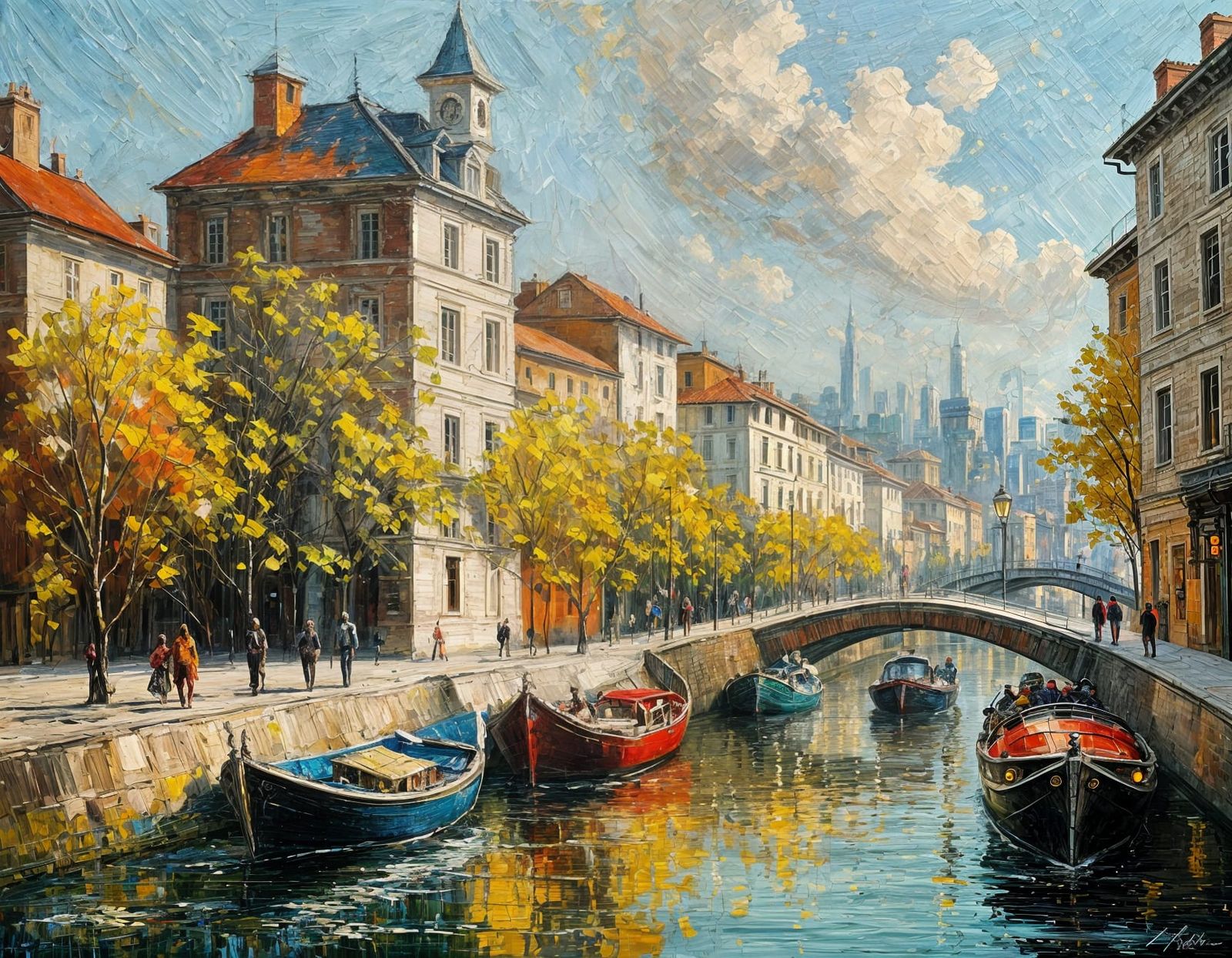 Cozy Futuristic Cityscape with a Cybernetic Woman