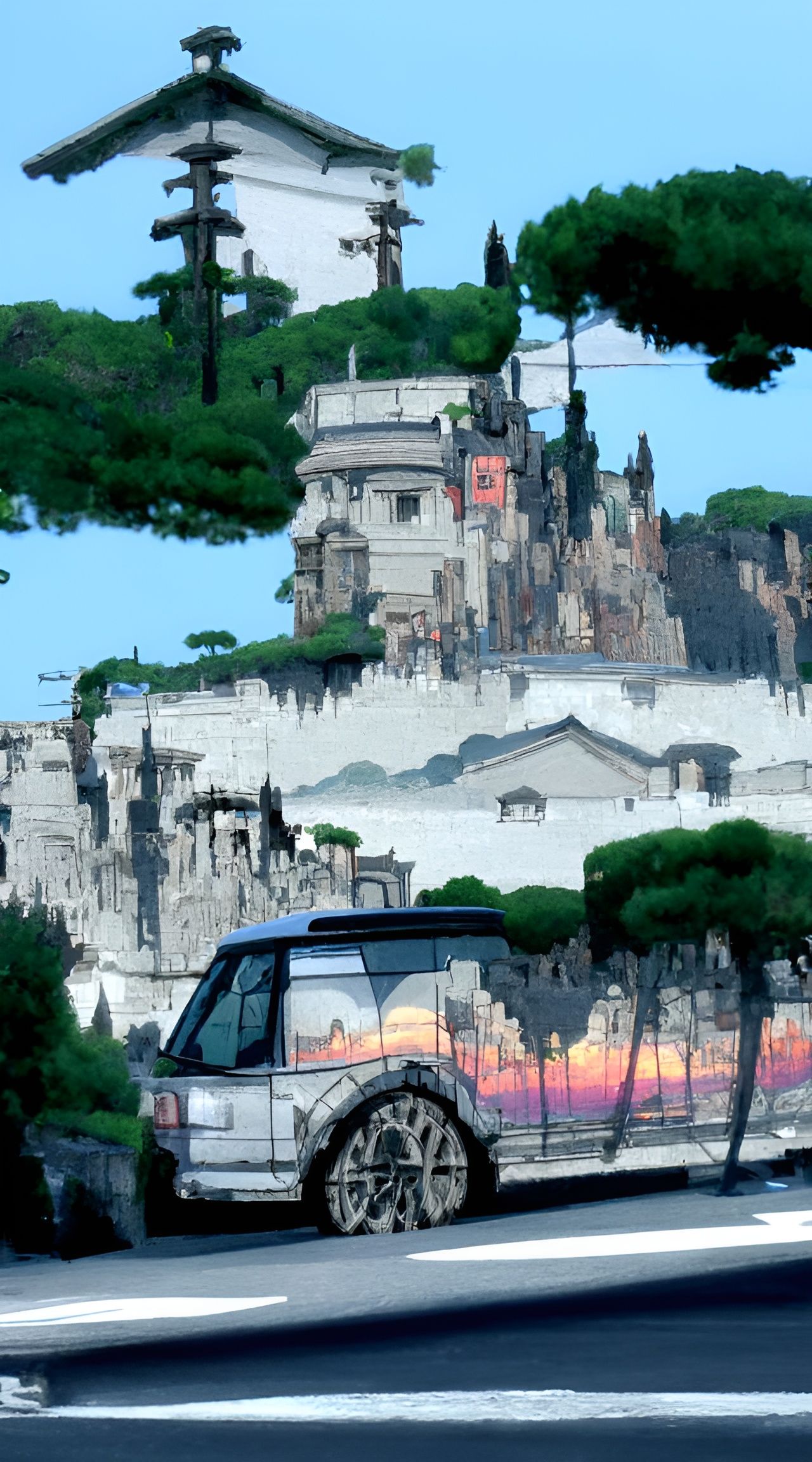 Anime Range Rover on Pixelated Road: 8-bit Art