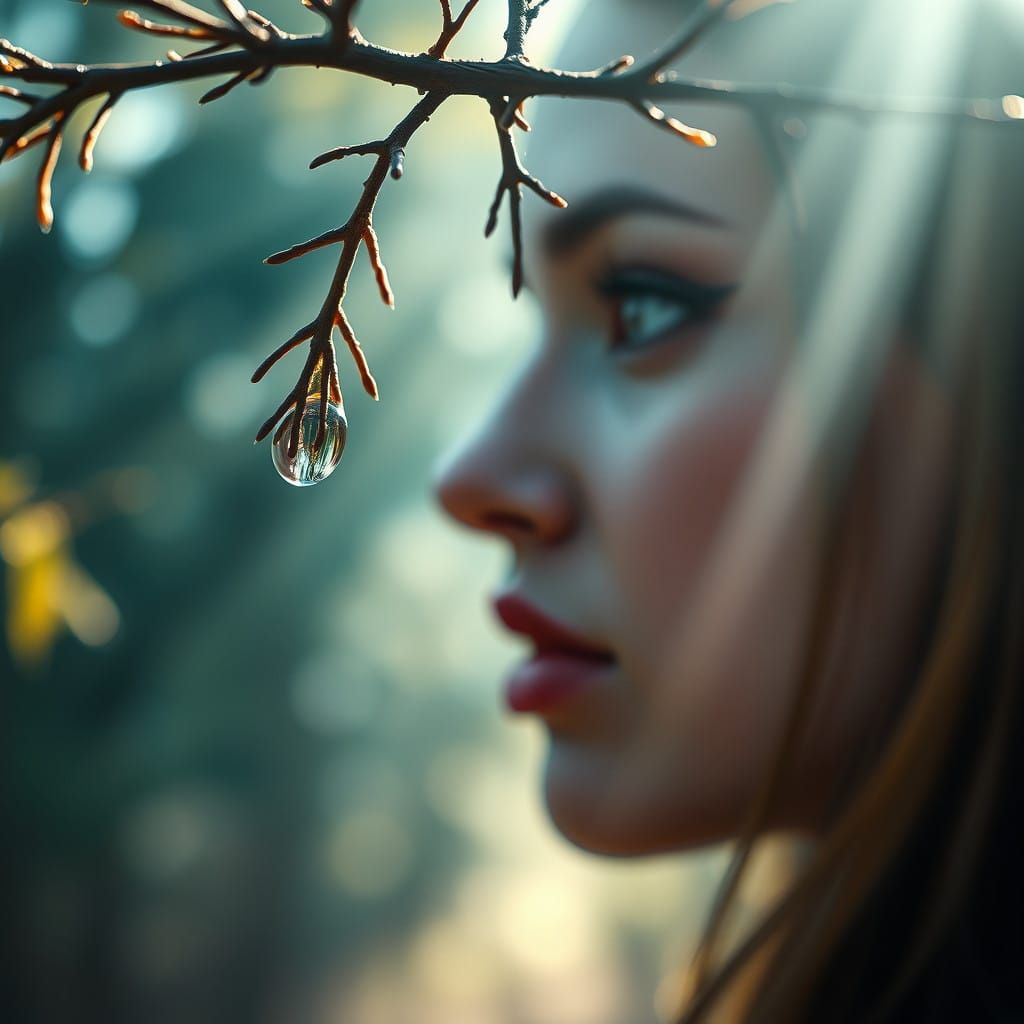 Surreal Water Drop Portrait in Triadic Colors