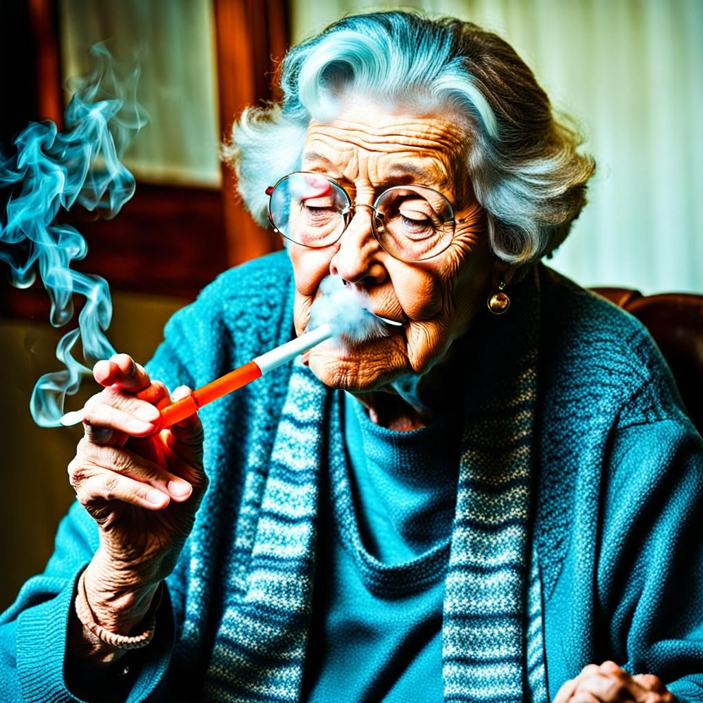 Bad Grandma Smoking Bong: A Humorous Portrait
