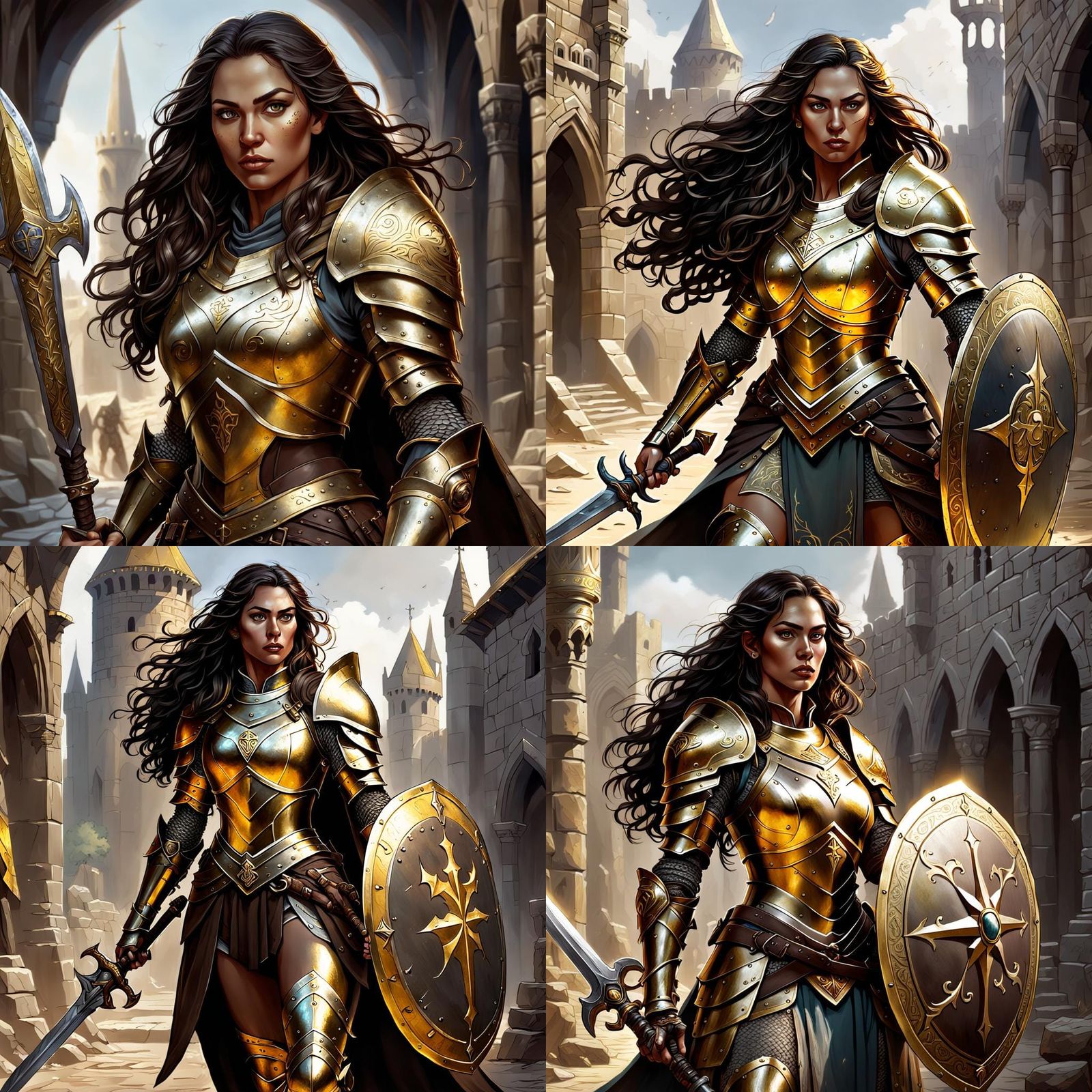 Woman Warrior with Scimitar and Shield, Fantasy Art