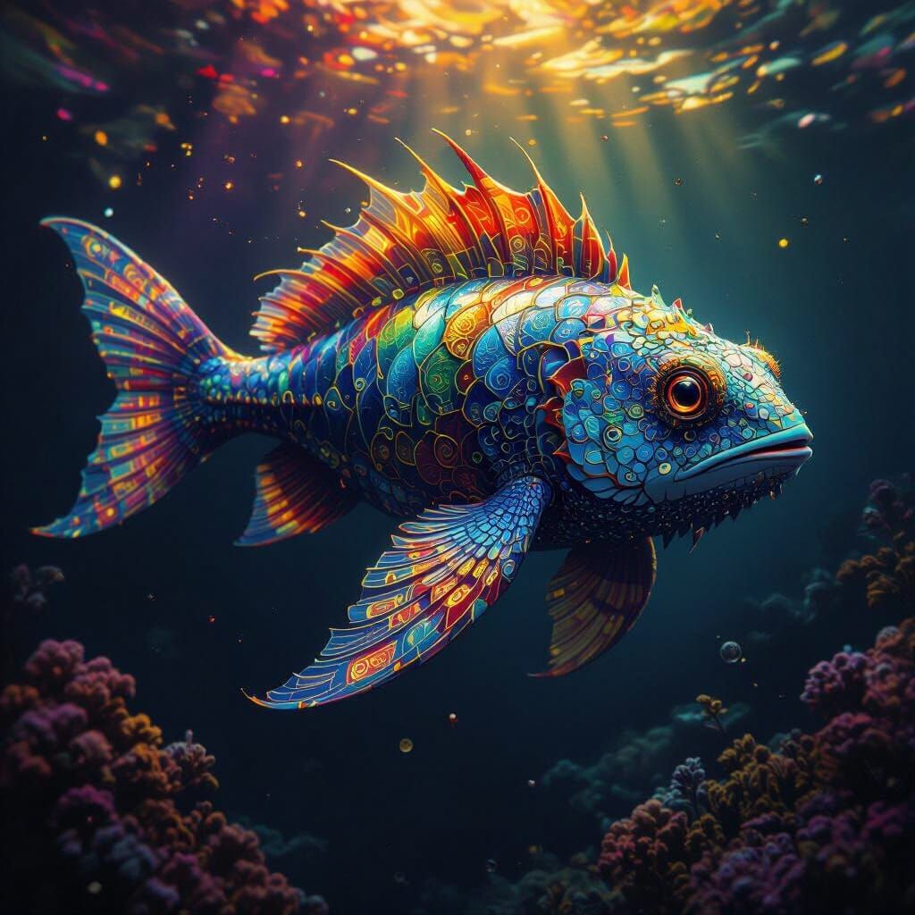 Hyper-Realistic Angelfish in Mysterious Deep Sea