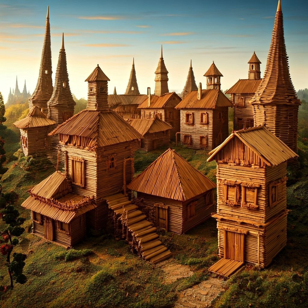 Fantastical Miniature Town Crafted from Popsicle Sticks