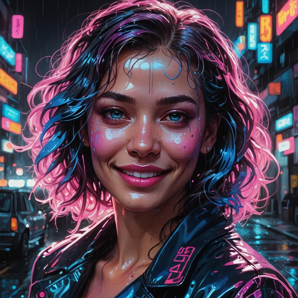 Cyberpunk Woman Portrait with Neon Reflections