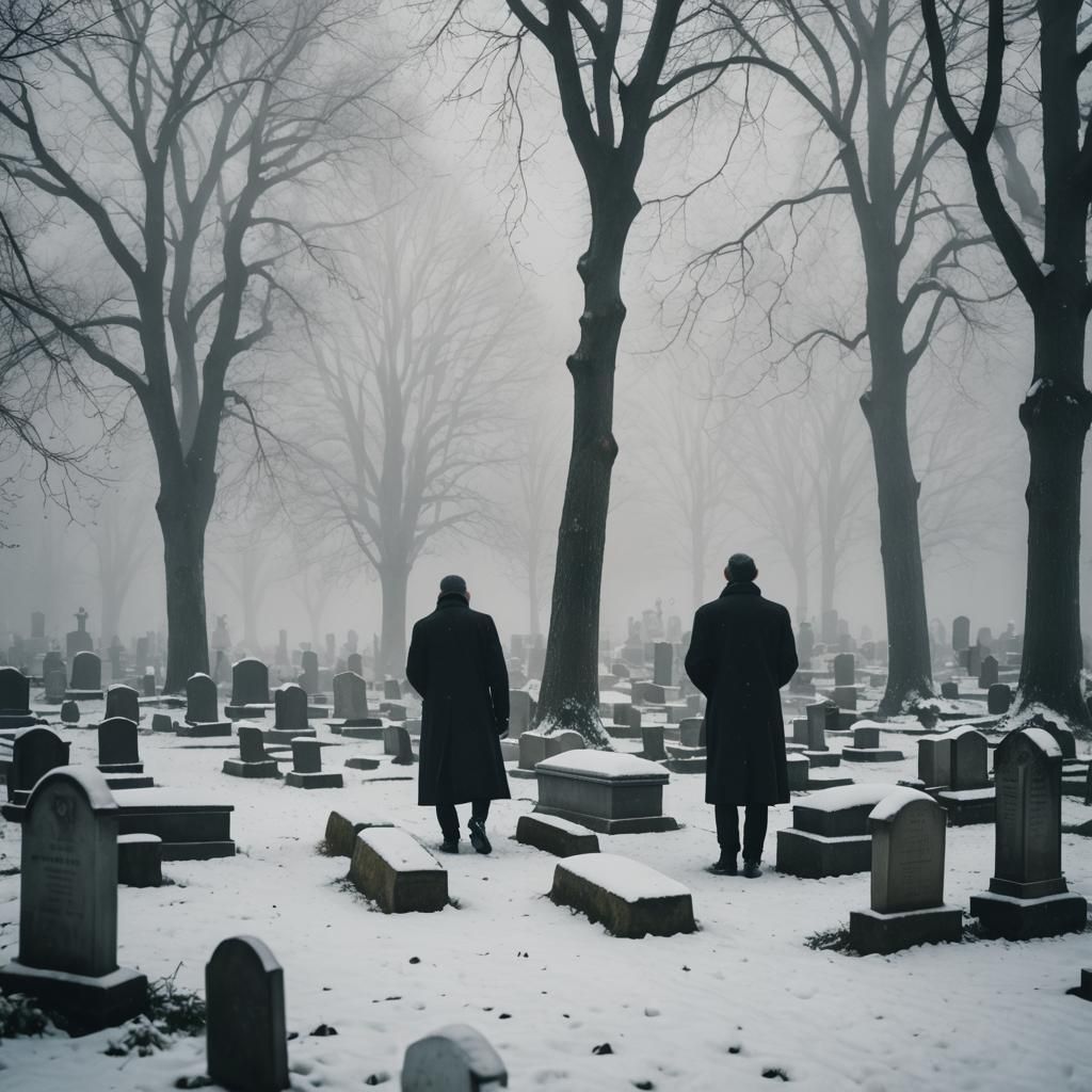 Snowy Graveyard Burial in Fog: Landscape Photography
