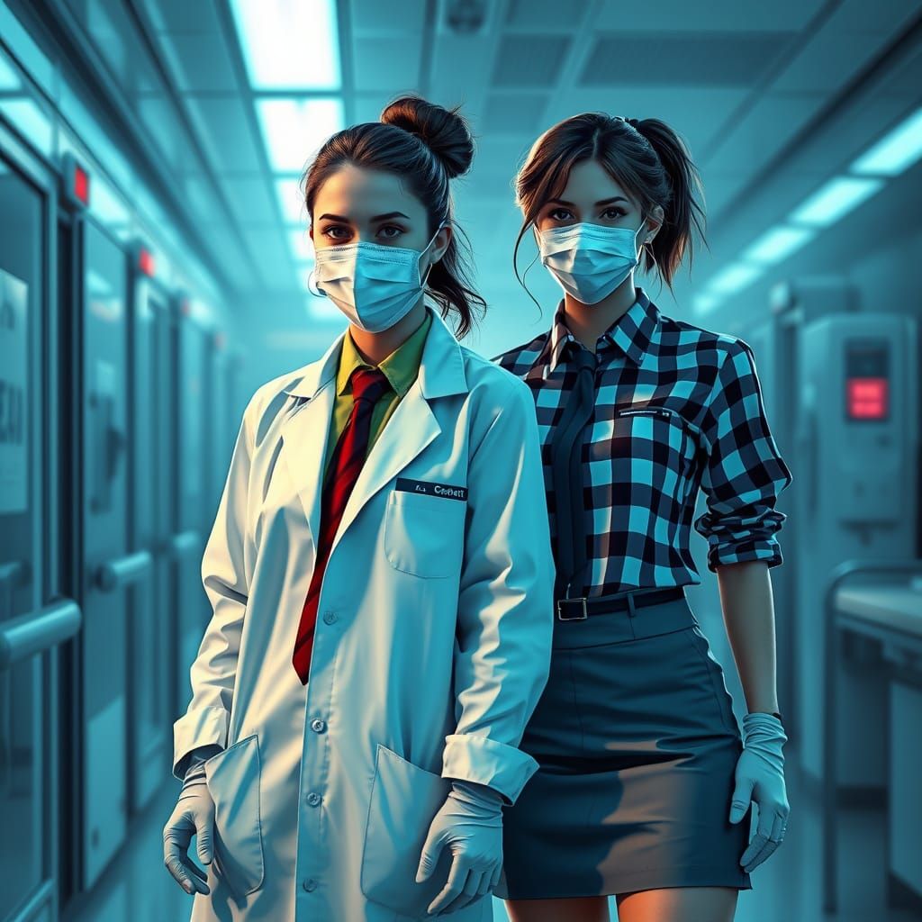 Women in Futuristic Sterile Environment with Bold Lines and ...