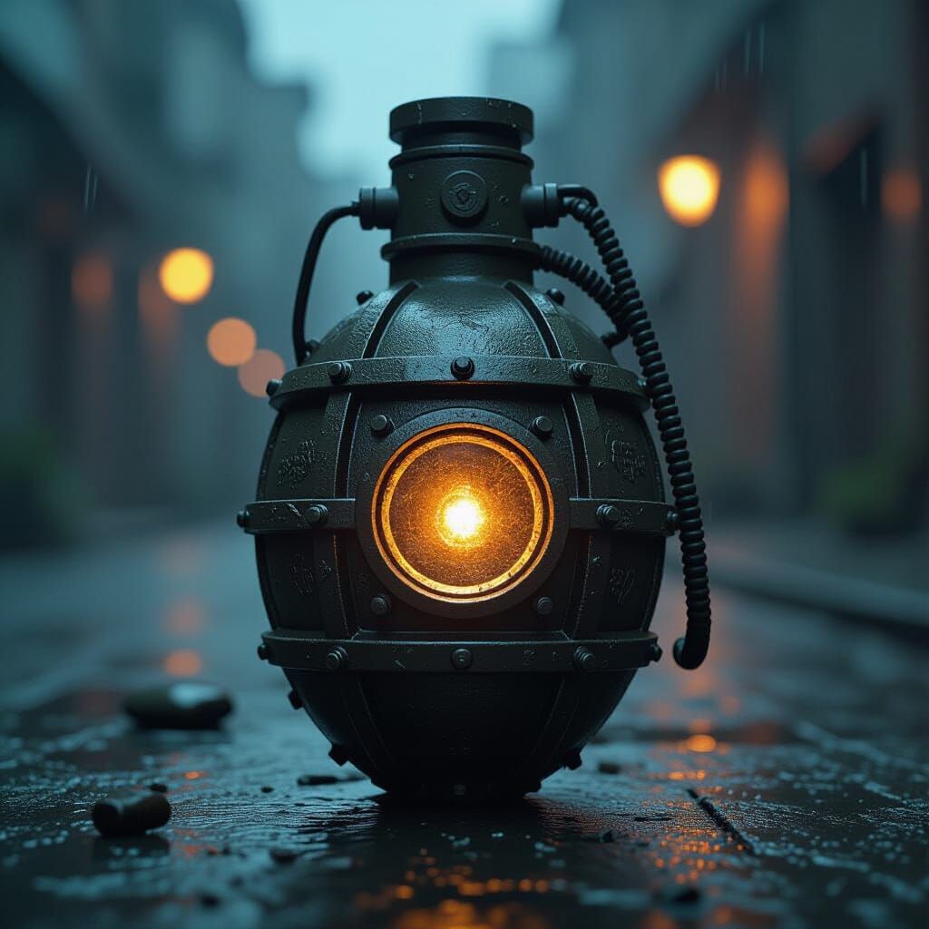 Detailed Soul Coin Singularity Grenade in Gritty Setting