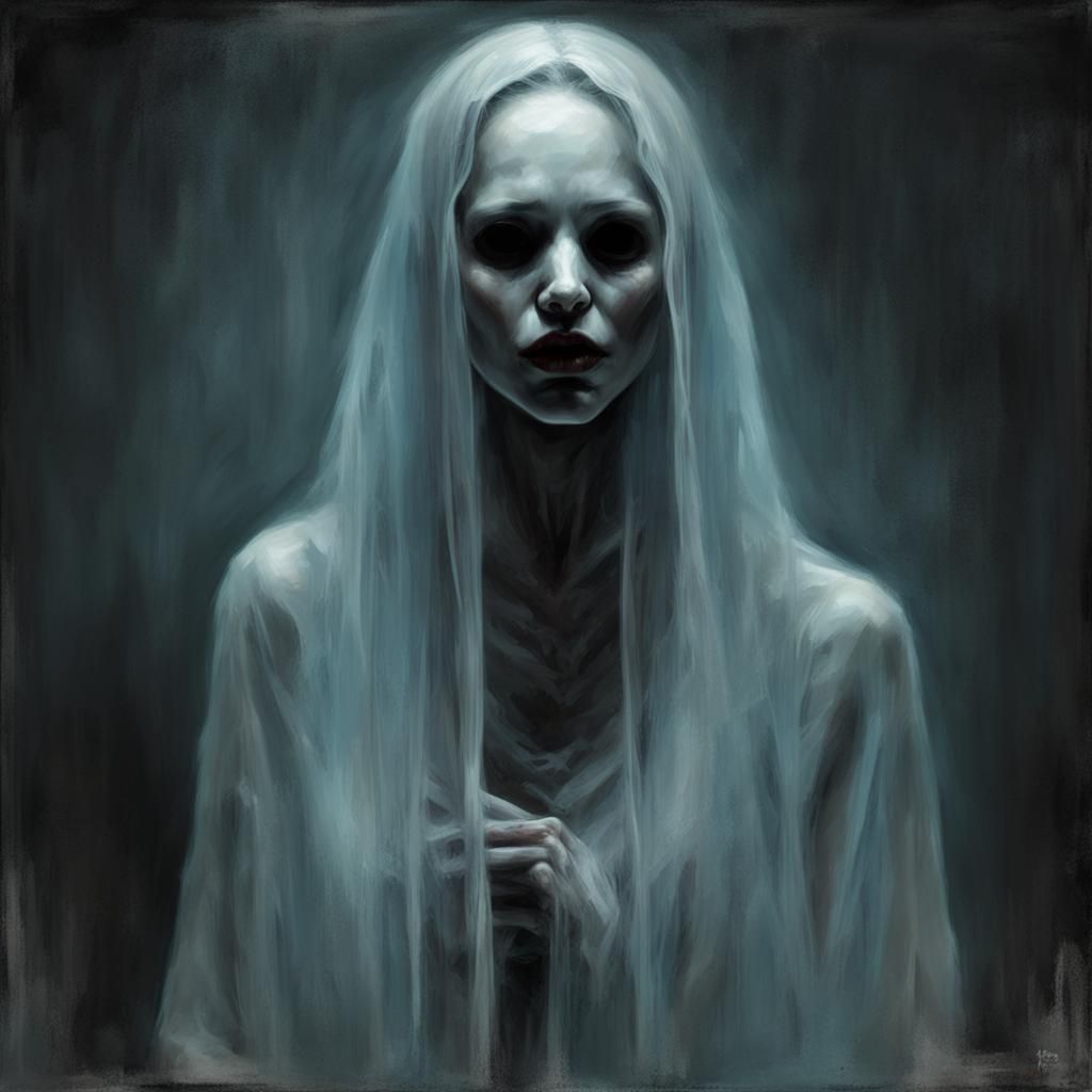 Creepy Transparent Woman with Empty Eye Sockets